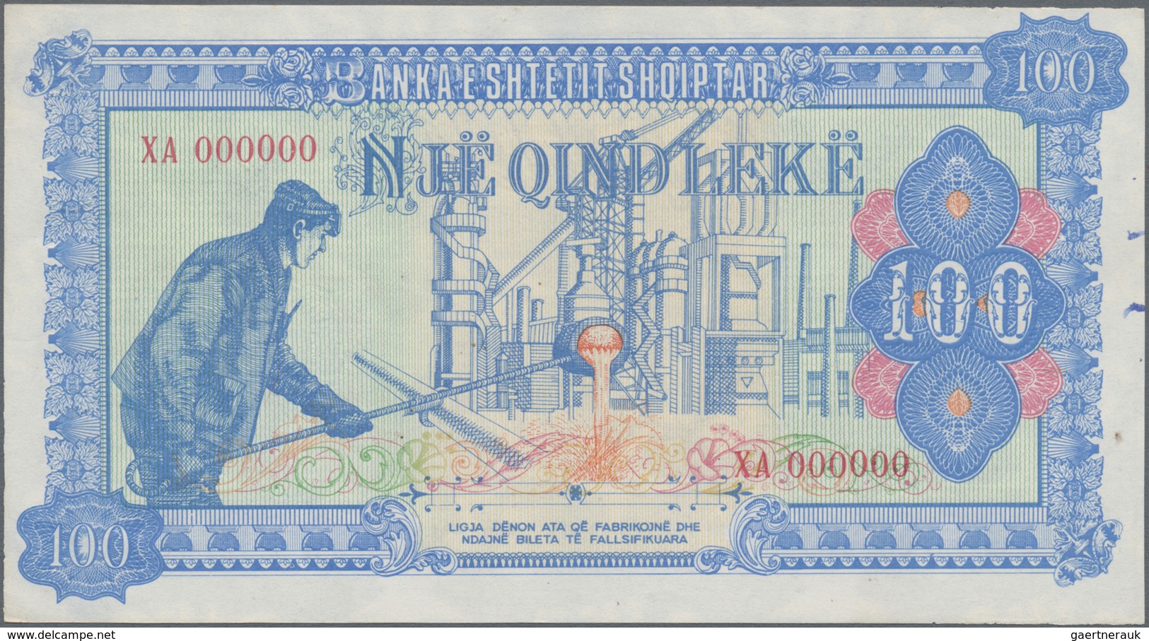 Albania / Albanien: 100 Leke ND(1985) Color Trial Specimen In Blue And Dull Red Color, P.46Aas1 In U - Albanien