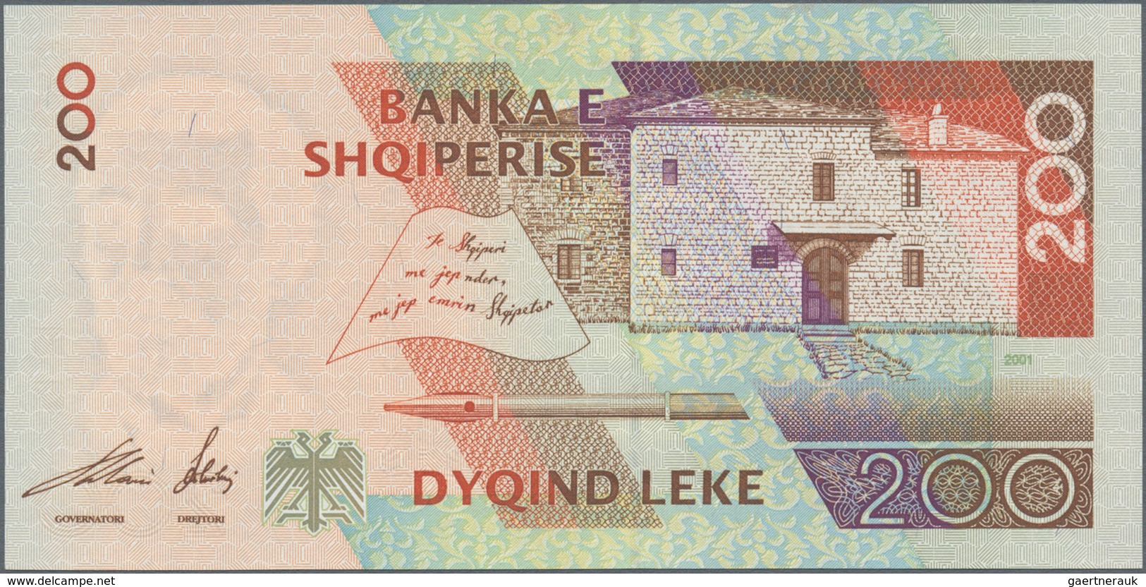 Albania / Albanien: Set with 4 banknotes of the 2001 issue with 200, 500, 1000 and 5000 Leke, P.67-7