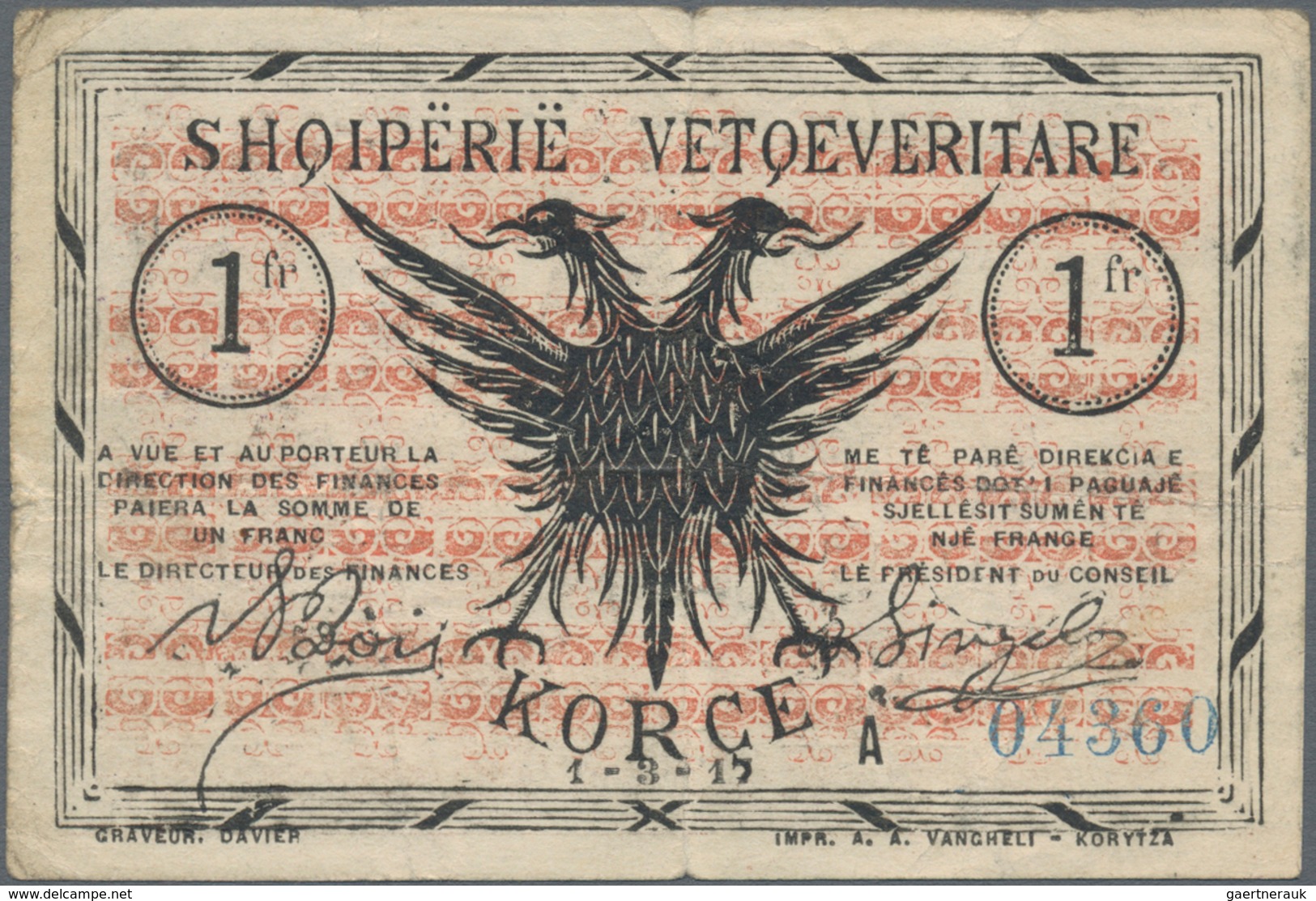 Albania / Albanien: Pair With 1/2 And 1 Frange 1917 Of The Albanian Self Government, P.S141a, S142b, - Albania