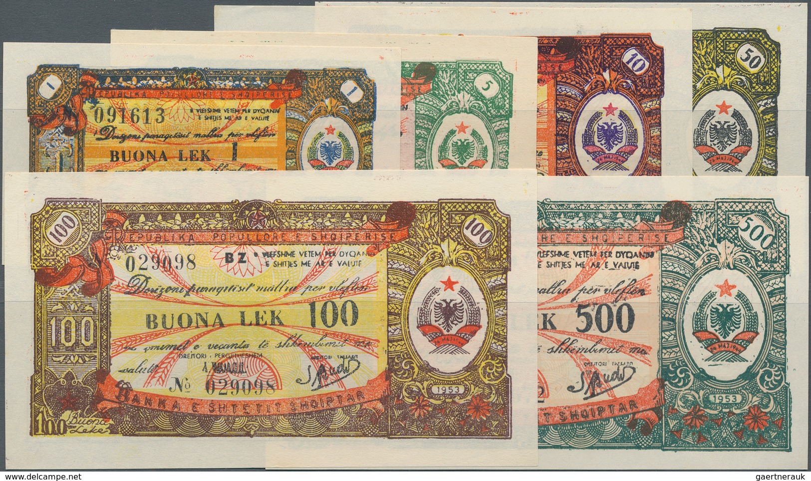 Albania / Albanien: Set With 6 Banknotes 1953 Issue Of The Foreign Exchange Certificates With 1, 5, - Albania