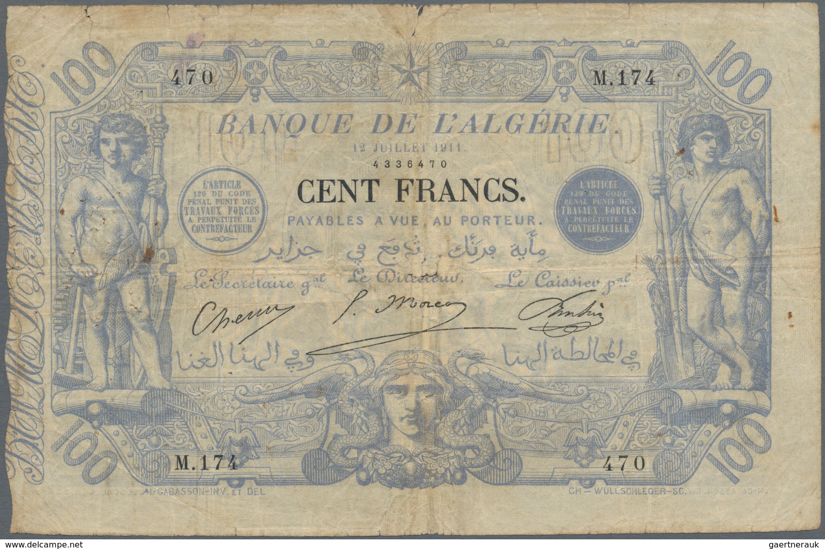 Algeria / Algerien: Banque De L'Algérie 100 Francs 1911, P.74, , Highly Are And Very Early Type Of T - Algeria
