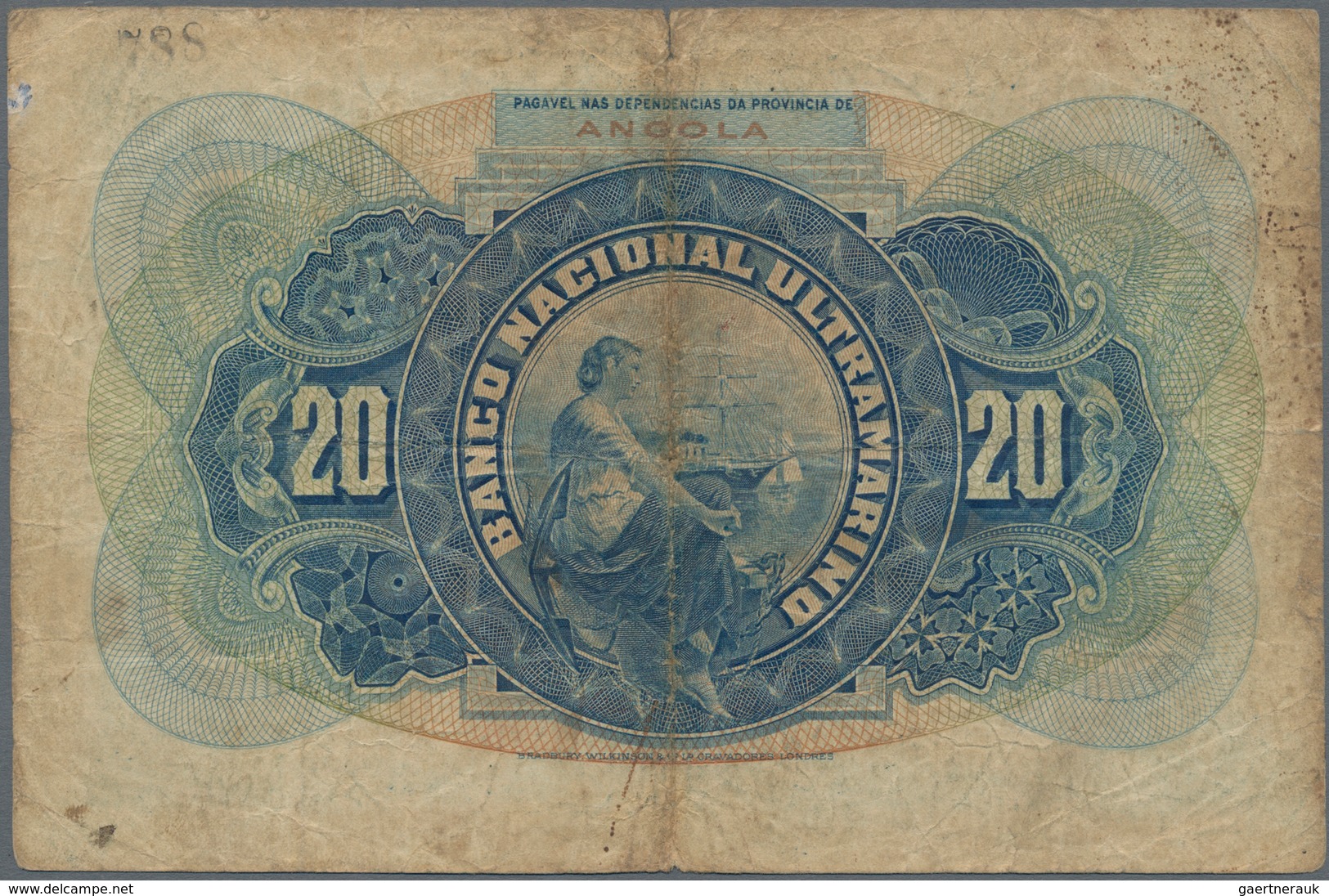 Angola: 20 Escudos 1921, P.59, Small Border Tears, Tiny Hole At Center. Condition: F. Very Rare! - Angola