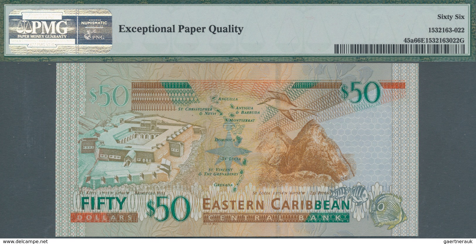 Antigua: Nice set with 4 banknotes 50 Dollars ND(2003), P.45a, all in UNC and three of them consecut