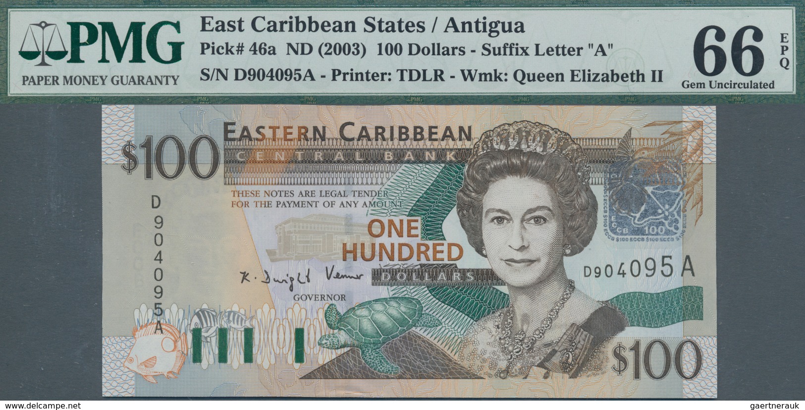 Antigua: Nice Group Of 4 Banknotes 100 Dollars ND(2003), P.46a, All In UNC And All PMG Graded 66 Gem - Andere & Zonder Classificatie