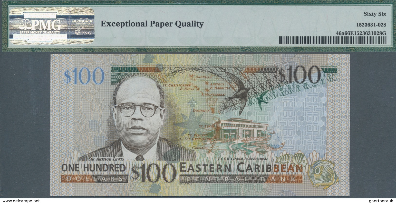 Antigua: Nice Group Of 4 Banknotes 100 Dollars ND(2003), P.46a, All In UNC And All PMG Graded 66 Gem - Autres & Non Classés