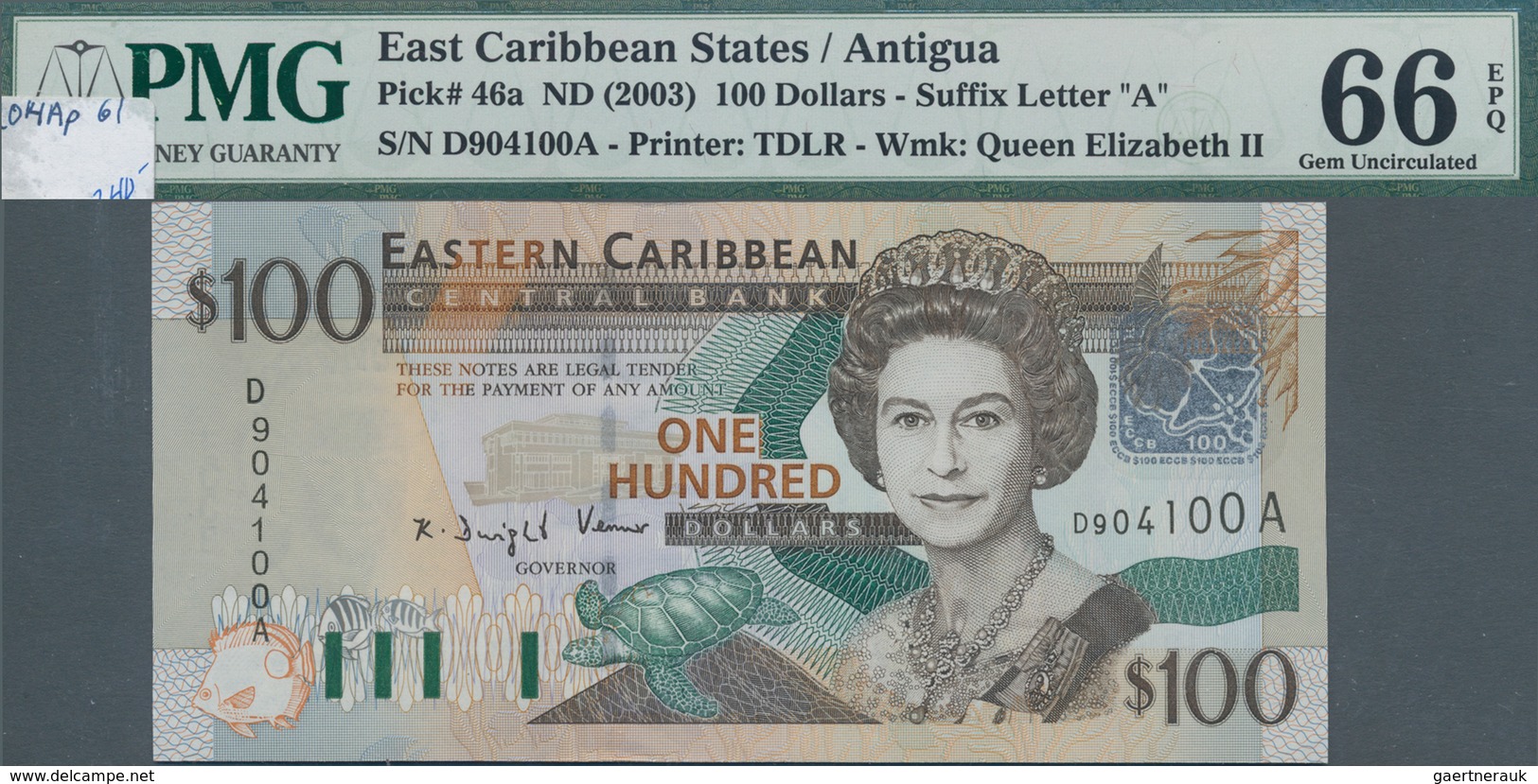 Antigua: Nice Group Of 4 Banknotes 100 Dollars ND(2003), P.46a, All In UNC And All PMG Graded 66 Gem - Autres & Non Classés