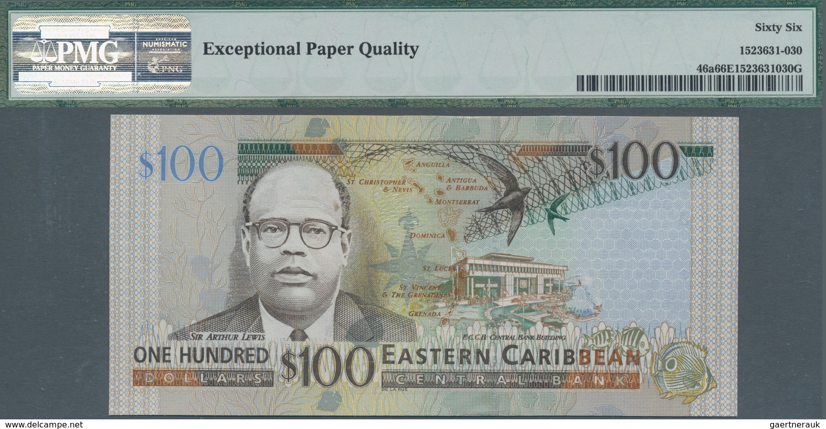 Antigua: Nice Group Of 4 Banknotes 100 Dollars ND(2003), P.46a, All In UNC And All PMG Graded 66 Gem - Autres & Non Classés