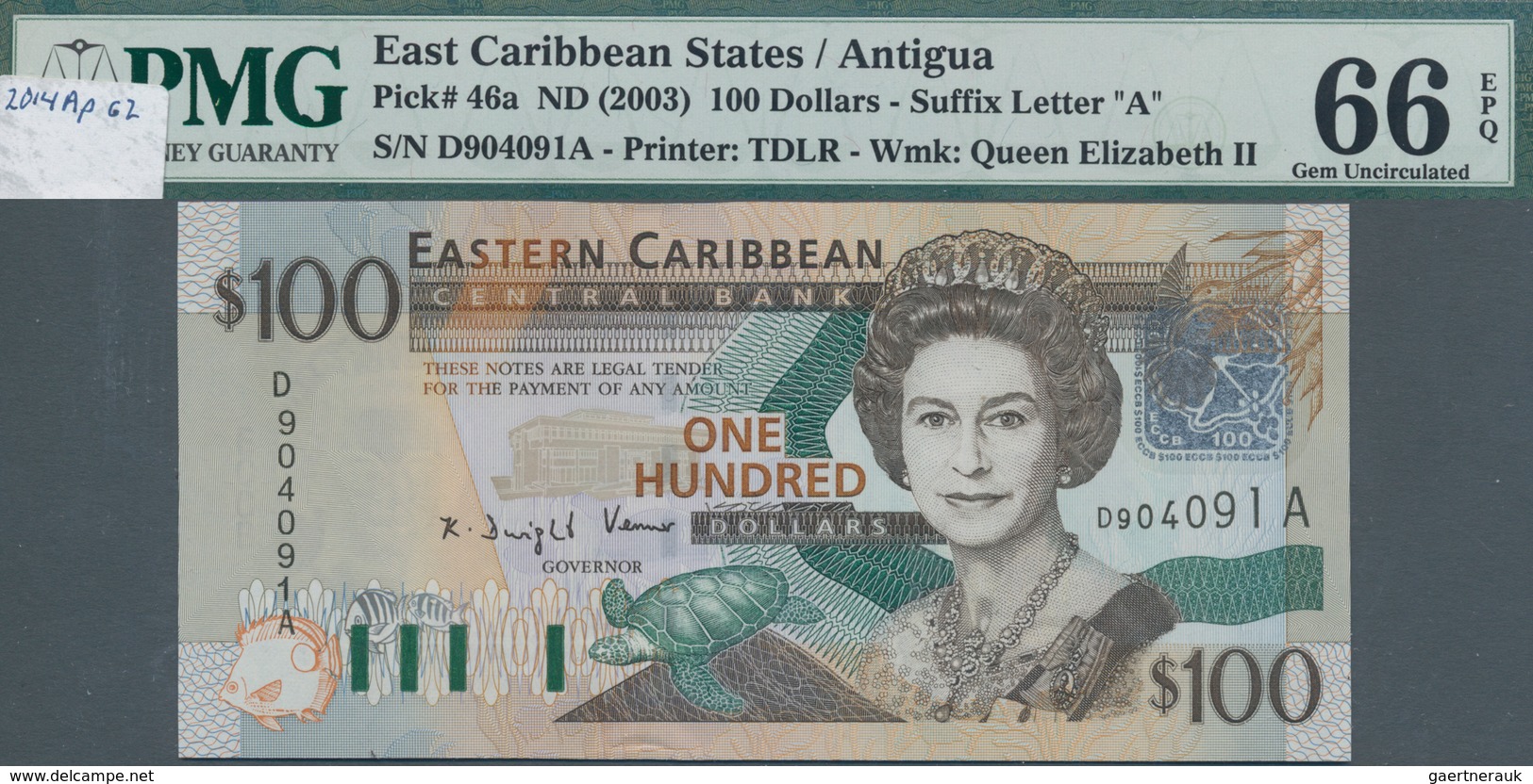 Antigua: Nice Group Of 4 Banknotes 100 Dollars ND(2003), P.46a, All In UNC And All PMG Graded 66 Gem - Autres & Non Classés