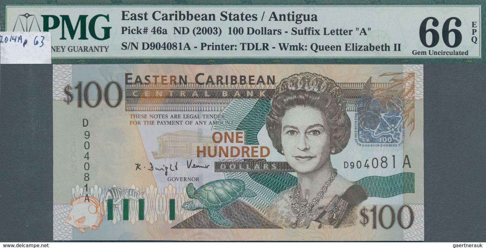 Antigua: Nice group of 4 banknotes 100 Dollars ND(2003), P.46a, all in UNC and all PMG graded 66 Gem