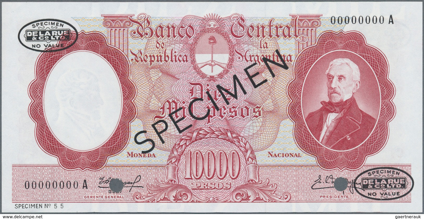 Argentina / Argentinien: Banco Central De La República Argentina 10.000 Pesos ND(1961-69) SPECIMEN, - Argentine