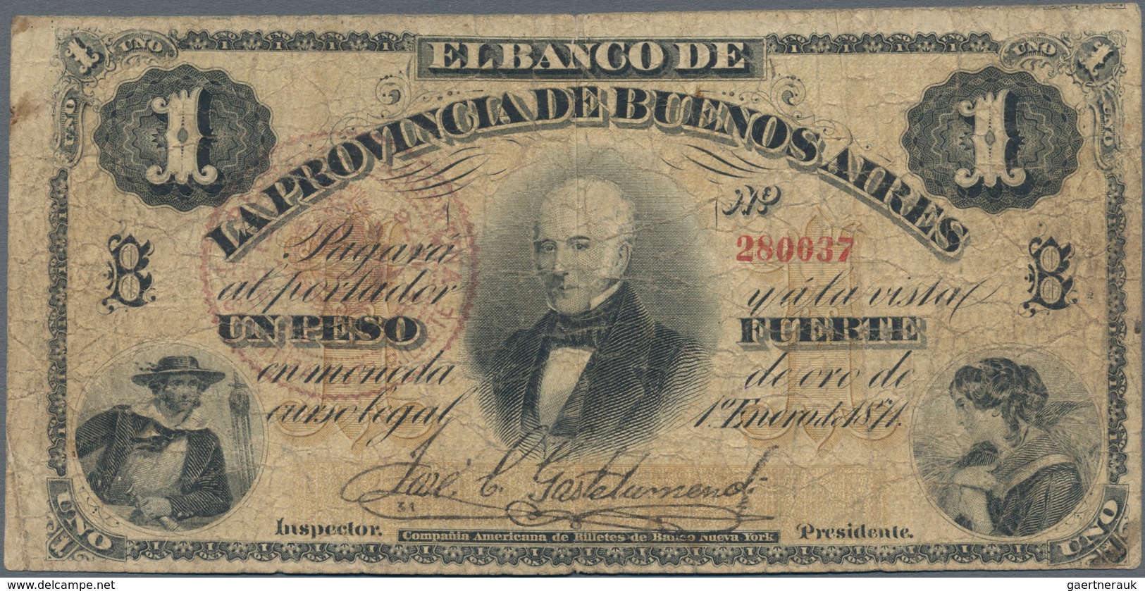Argentina / Argentinien: La Provincia De Buenos Aires 1 Peso L.1871, P.S524b, Small Border Tears, To - Argentina