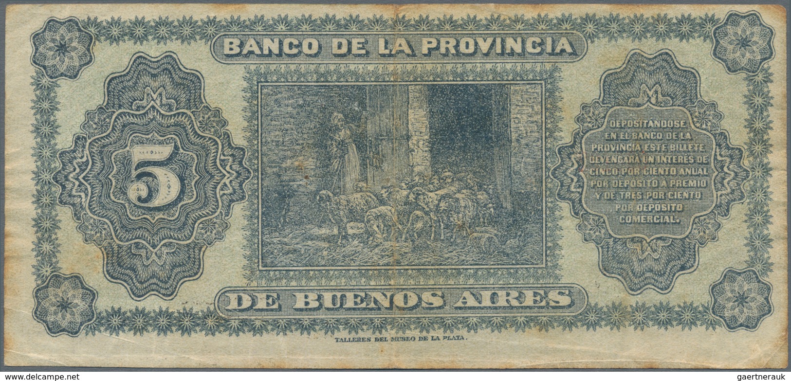 Argentina / Argentinien: El Banco De La Provincia De Buenos Aires 5 Pesos 1891, P.S575a, Lightly Ton - Argentina