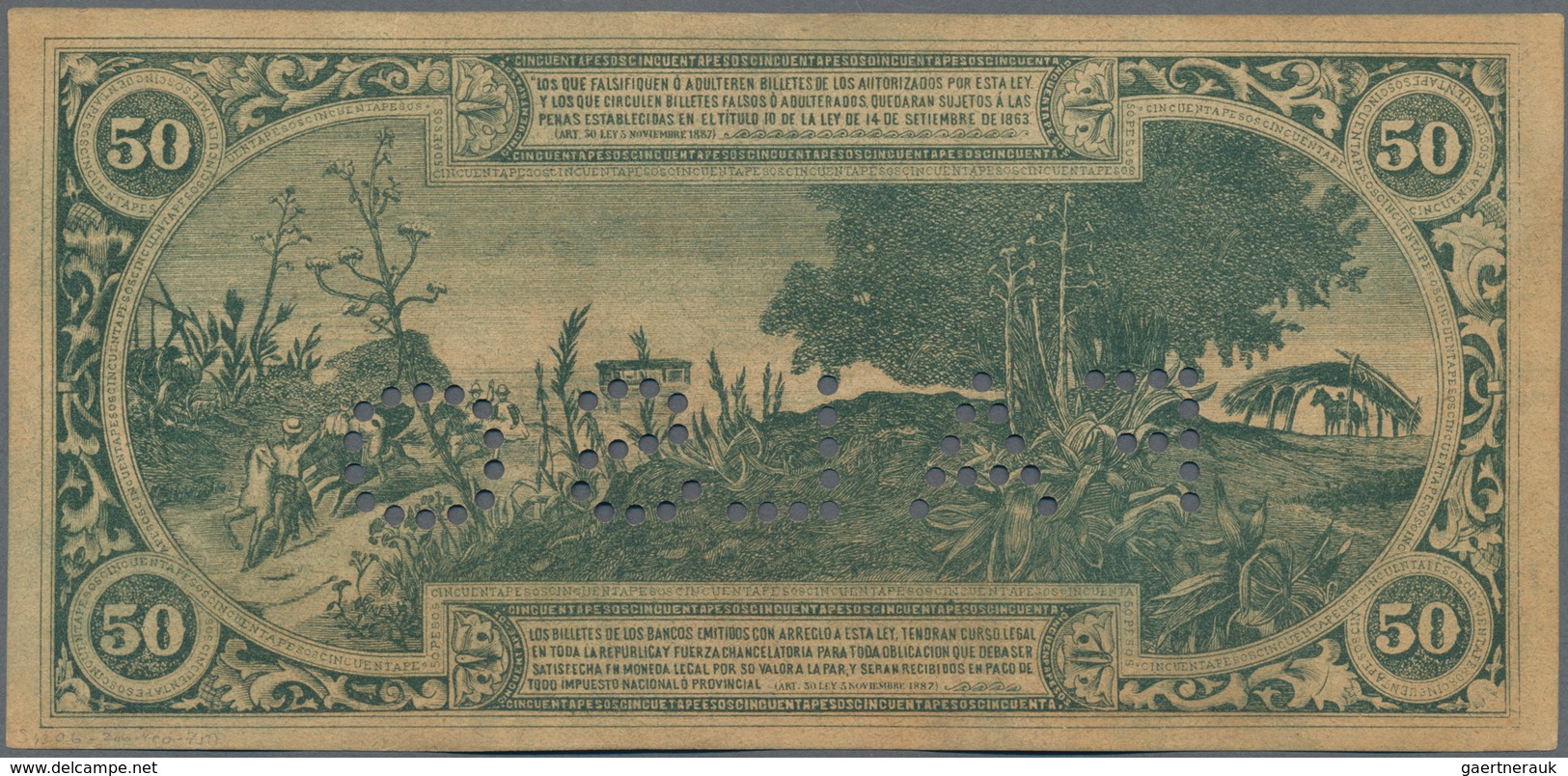 Argentina / Argentinien: Banco De La Provincia De Santiago Del Estero 50 Pesos 1888 Contemporary For - Argentina