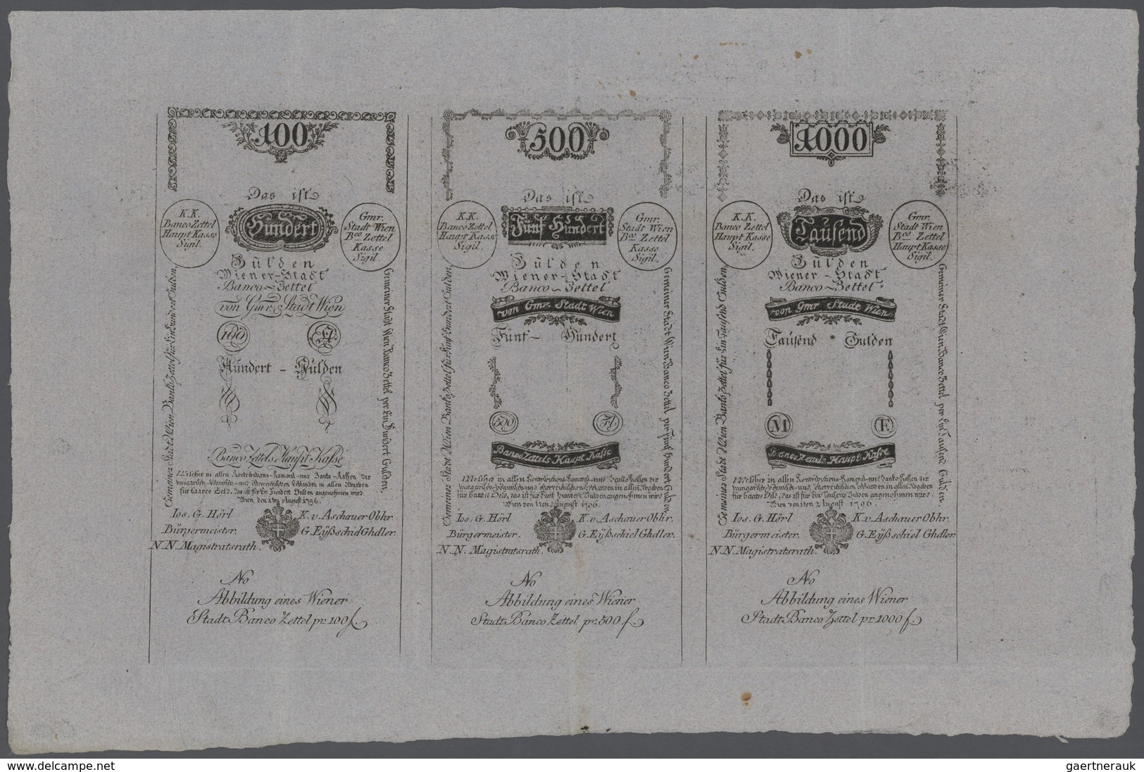 Austria / Österreich: One Uncut Sheet Of FORMULARS Containing All Values 5, 10, 25, 50, 100, 500 And - Austria