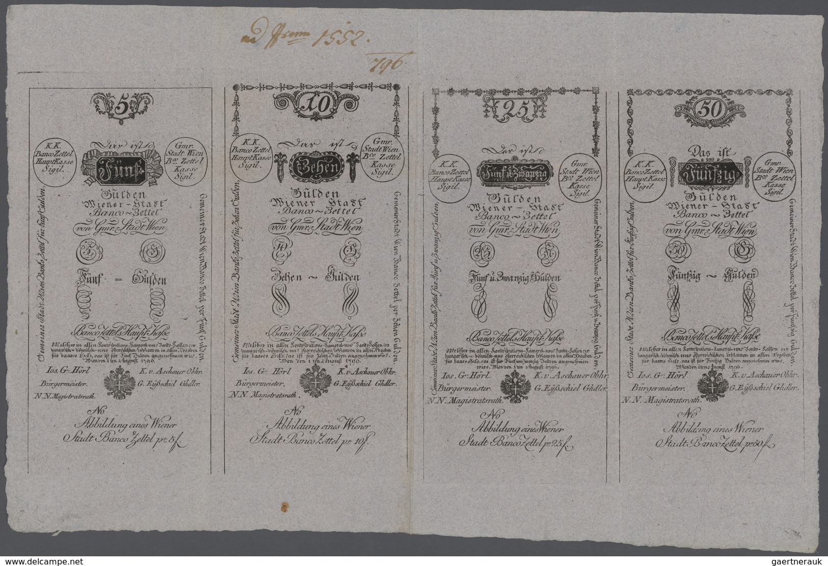 Austria / Österreich: One Uncut Sheet Of FORMULARS Containing All Values 5, 10, 25, 50, 100, 500 And - Austria