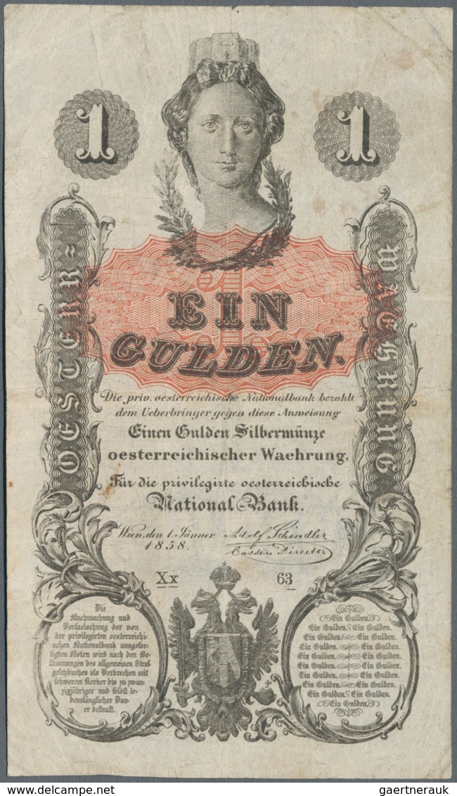 Austria / Österreich: 1 Gulden 1858 P.A84 (F+) And 5 Gulden 1866 P.A151 (F-). (2 Pcs.) - Austria