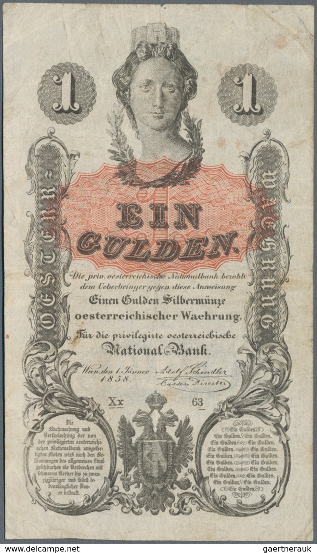 Austria / Österreich: 1 Gulden 1858 P.A84 (F+) And 5 Gulden 1866 P.A151 (F-). (2 Pcs.) - Oesterreich