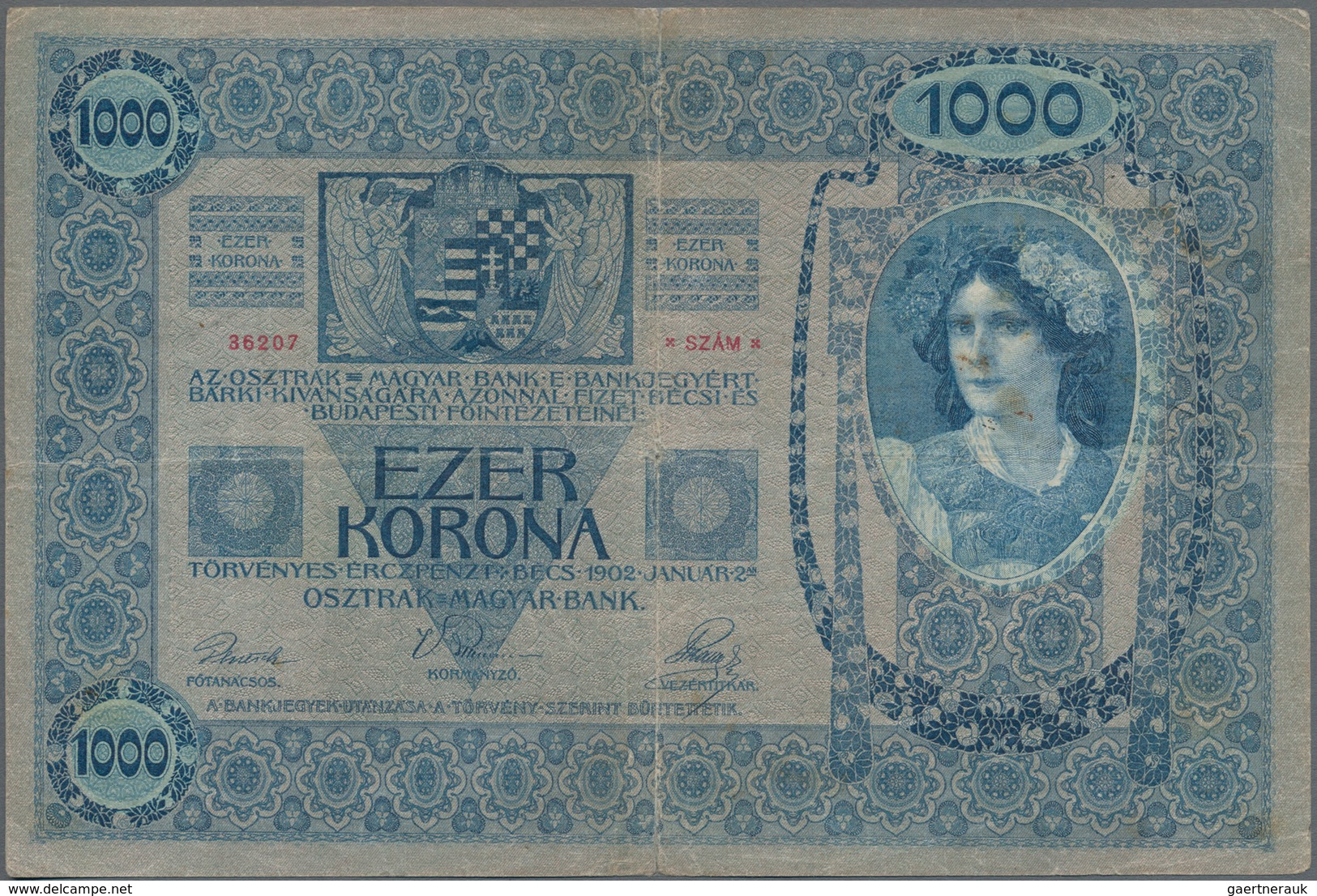 Austria / Österreich: 1000 Kronen 1902 (1919) With Stamp "Note Echt, Stempel Falsch" P.57b (XF) And - Austria