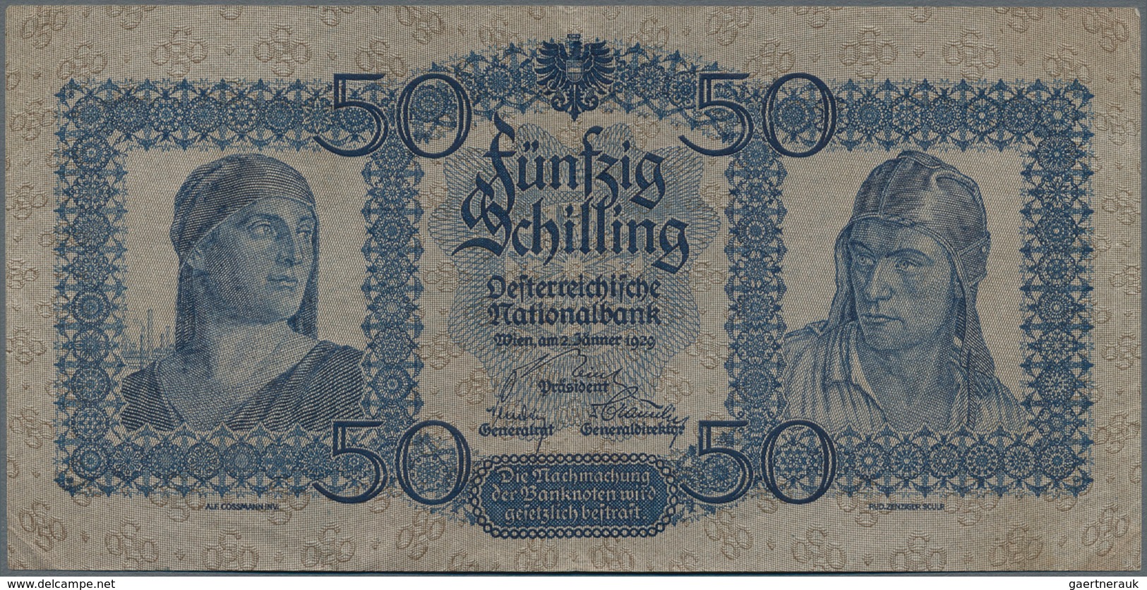 Austria / Österreich: 50 Schilling 1929, P.96, Great Note With A Stronger Center Fold, Some Other Mi - Austria