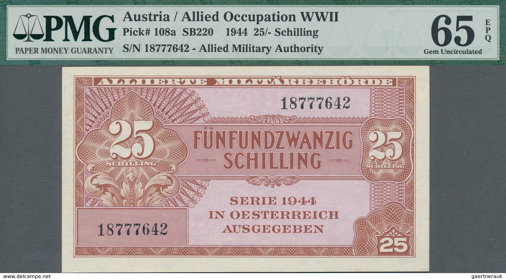 Austria / Österreich: 25 Schilling 1944 Allied Occupation WW II, P.108a, Uncirculated Note With Exce - Oesterreich