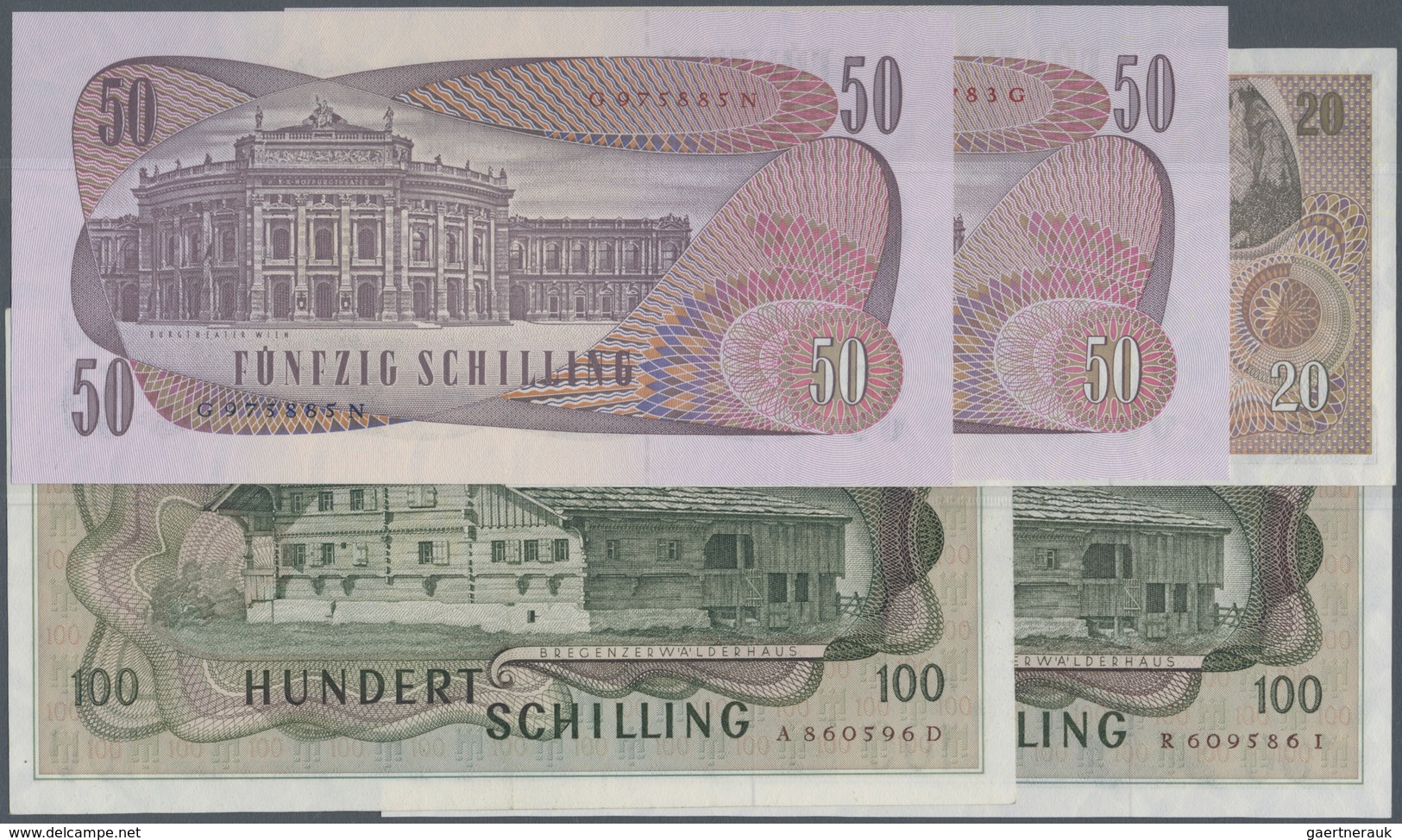 Austria / Österreich: Set Of 5 Notes Containing 20 Schilling 1967 P. 142, 50 Schilling 1970 (1st And - Austria