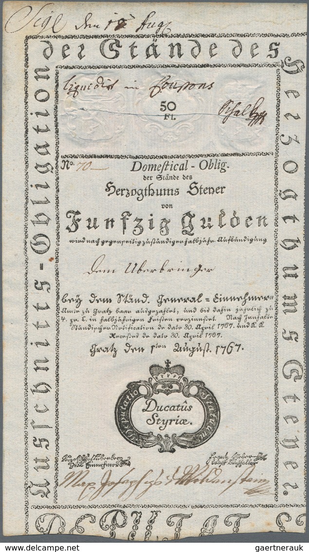 Austria / Österreich: Austria - Steyermark 50 Gulden 1767 Domestical Obligation, P.NL (Richter W17.2 - Oesterreich