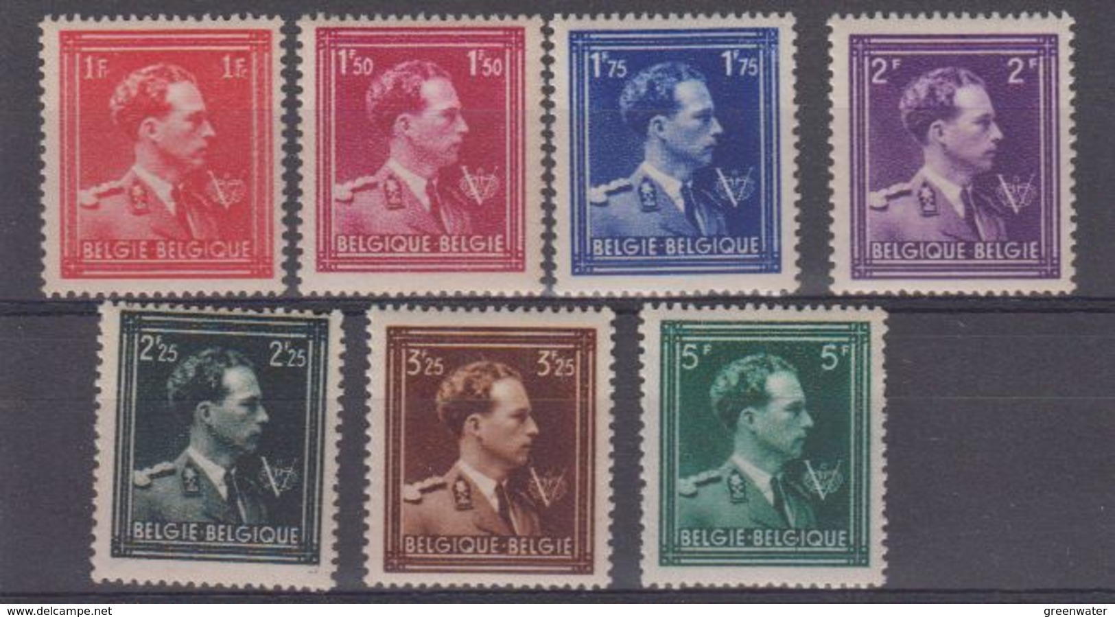 Belgie 1944 Koning Leopold Open Kraag V  7w ** Mnh (42752) - 1936-1957 Open Kraag