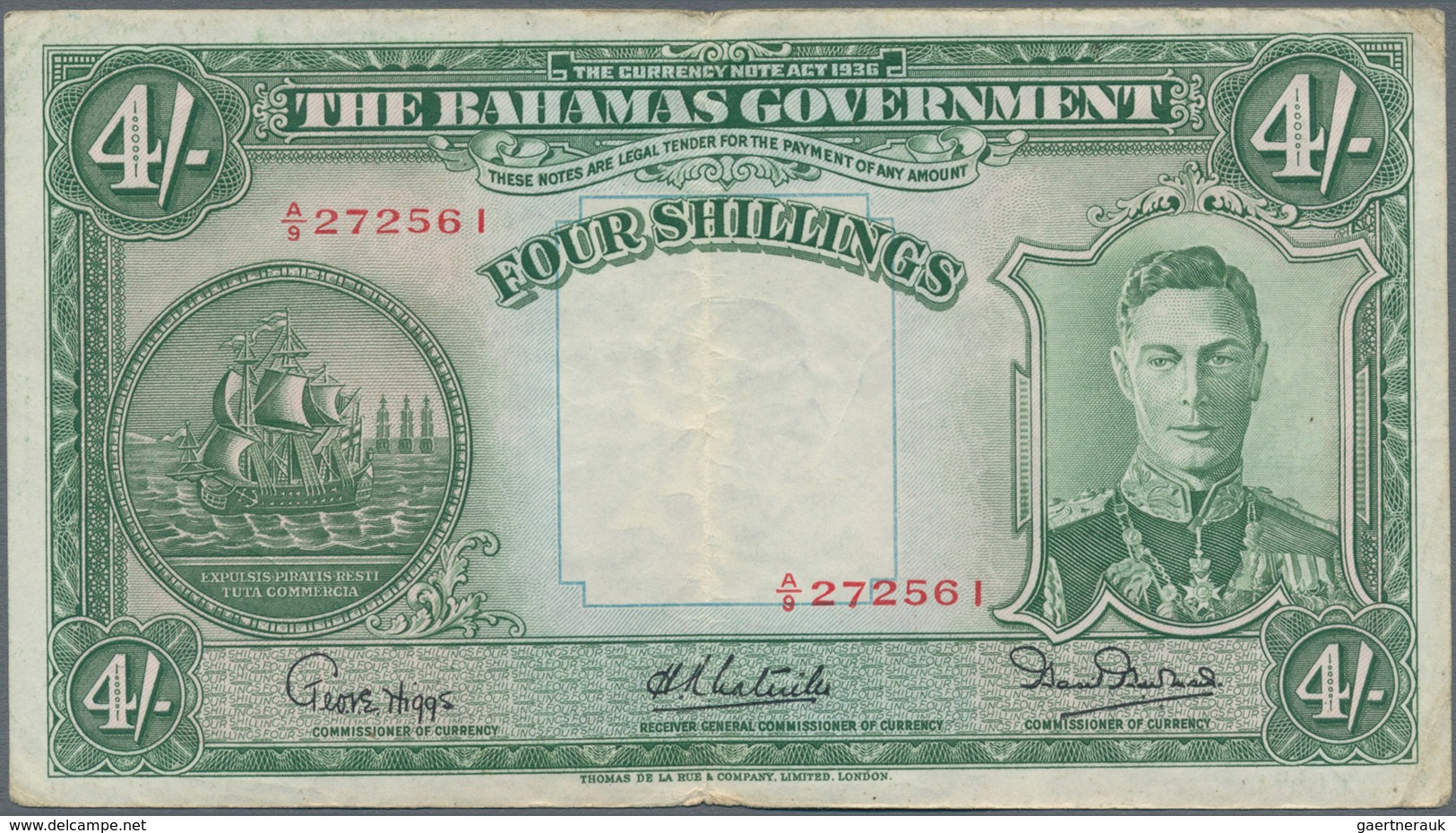 Bahamas: 4 Shillings L.1936, P.9e, Very Nice With Small Margin Split And Some Small Spots. Condition - Bahamas