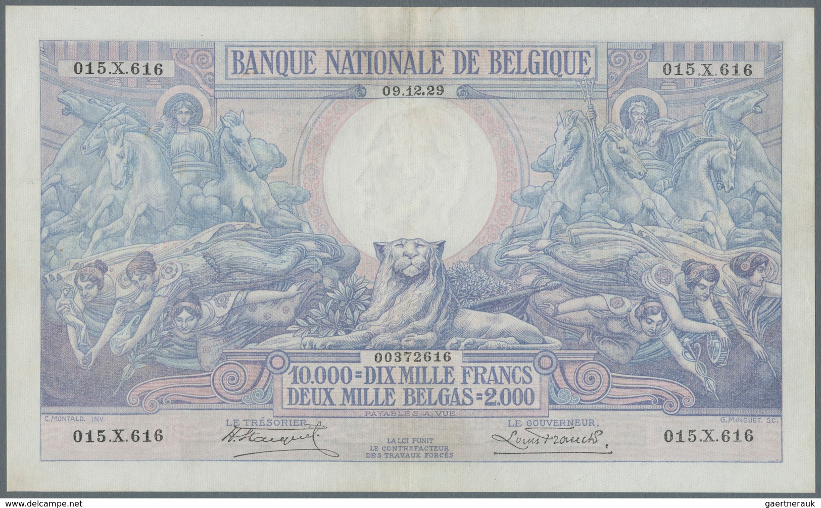 Belgium / Belgien: 10.000 Francs = 2000 Belgas 1929, P.105, Very Nice Item With Strong Paper And Bri - Sonstige & Ohne Zuordnung