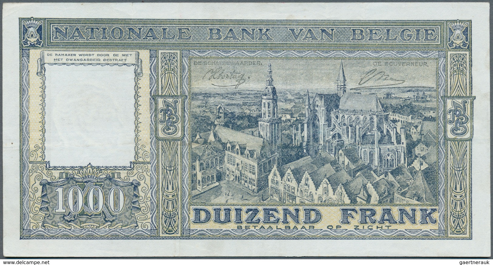 Belgium / Belgien: 1000 Francs 1944 P. 128a, Never Folded, Only Light Crease At Borders, No Holes Or - Andere & Zonder Classificatie
