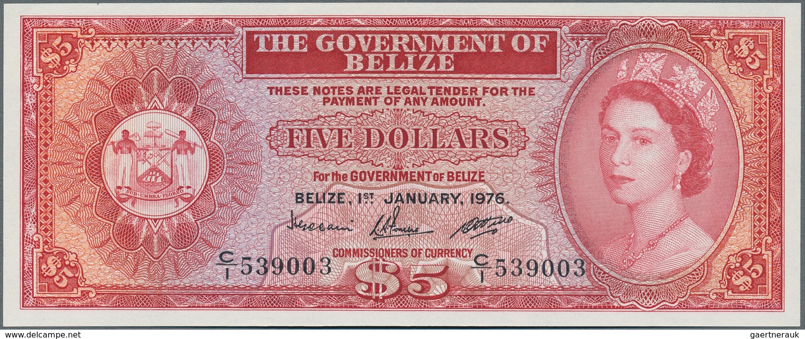 Belize: 5 Dollars January 1st 1976, P.35b, Great Original Shape And Perfect UNC Condition. - Belize