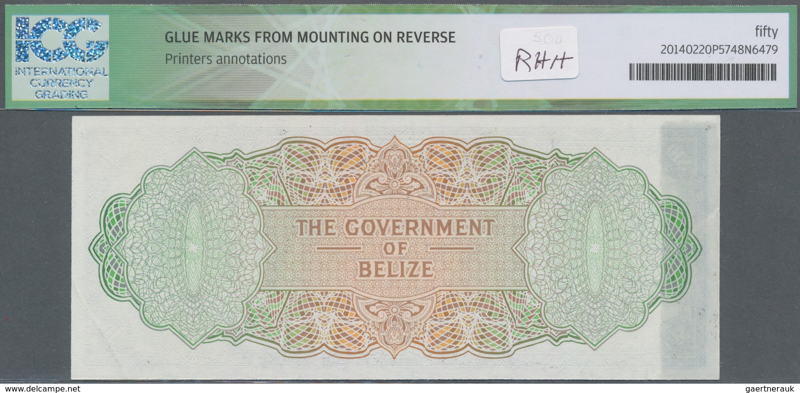 Belize: Government Of Belize 10 Dollars ND(1975) SPECIMEN, P.36s, Printers Annotations At Upper Marg - Belize