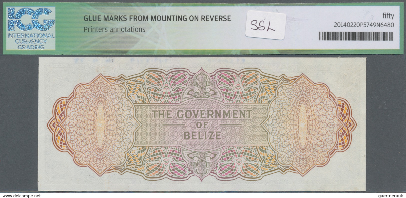 Belize: Government Of Belize 20 Dollars ND(1975) SPECIMEN, P.37s, Printers Annotations At Upper Marg - Belize