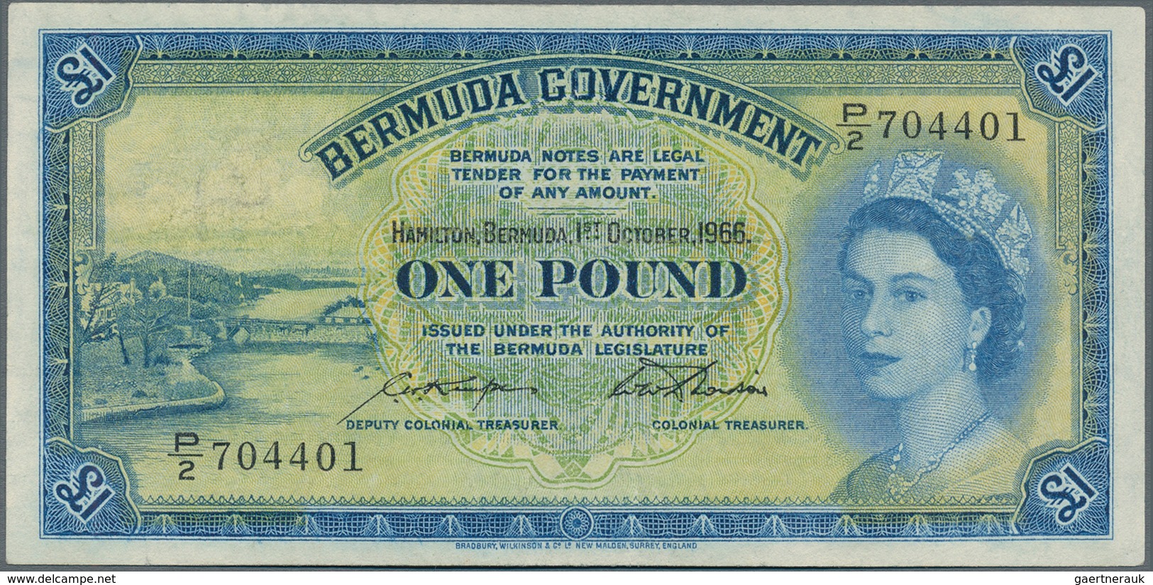 Bermuda: 1 Pound 1966, P.20d, Excellent Condition With A Soft Vertical Bend At Center Only: XF - Bermudas