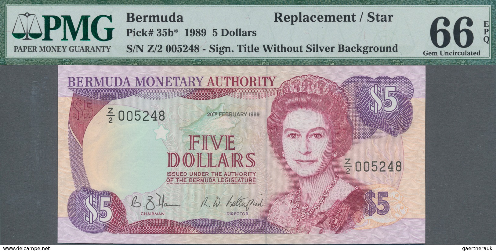 Bermuda: Group Of 5 Banknotes 5 Dollars 1989 REPLACEMENT, P.35b With Prefix "Z" In UNC Condition, Al - Bermudas