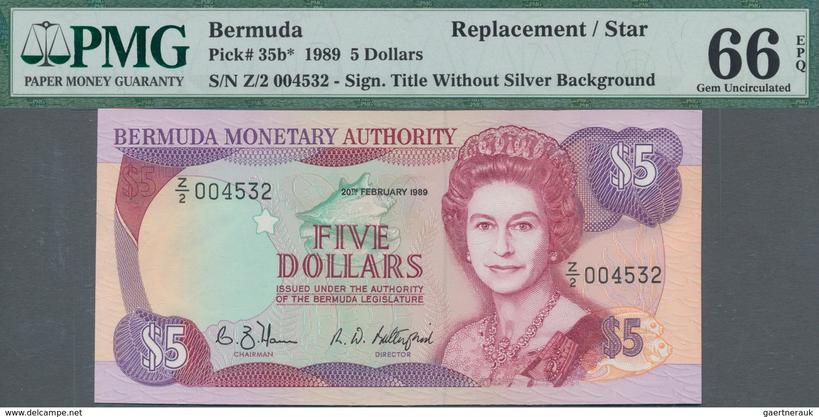 Bermuda: Group Of 5 Banknotes 5 Dollars 1989 REPLACEMENT, P.35b With Prefix "Z" In UNC Condition, Al - Bermudas