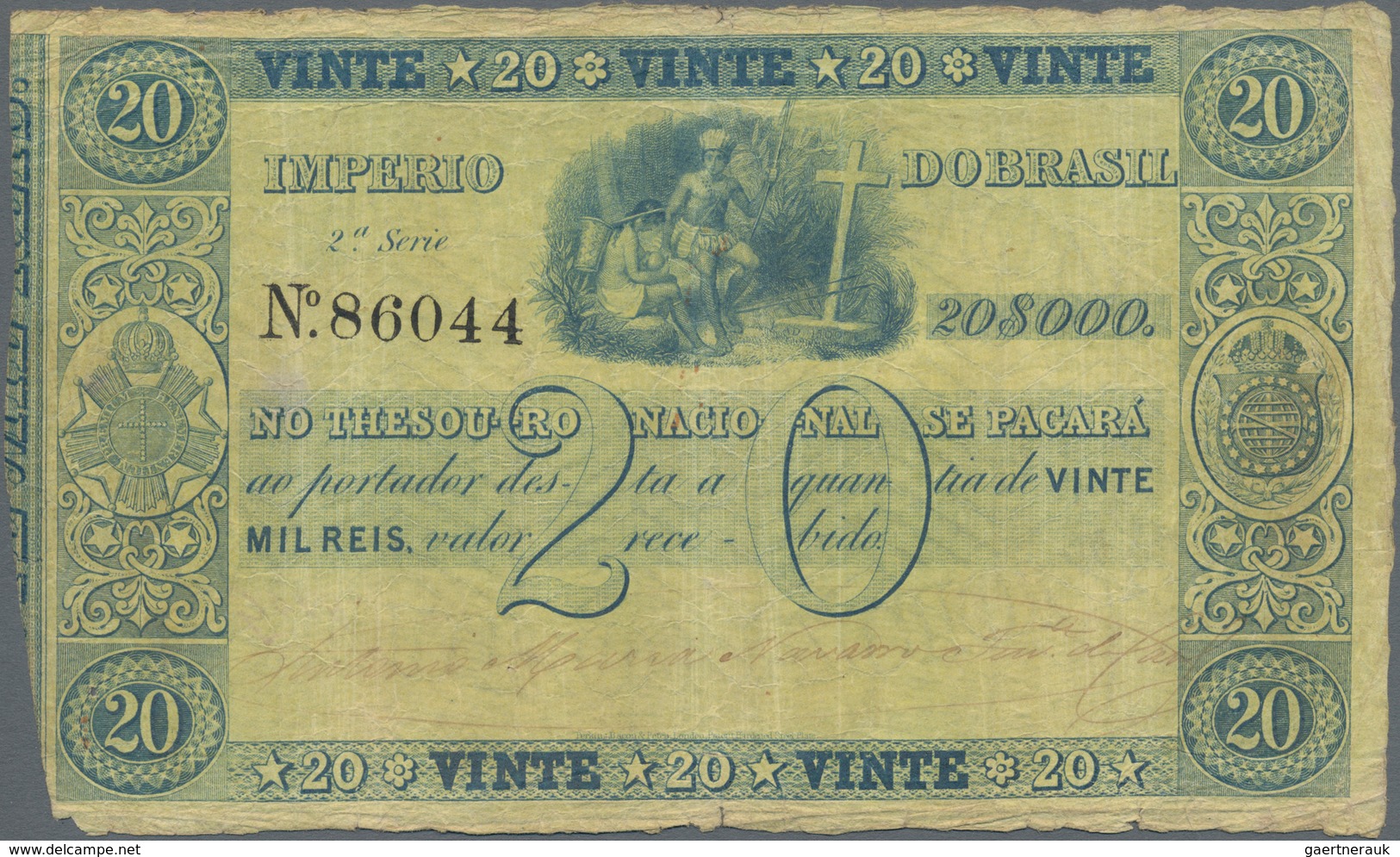 Brazil / Brasilien: Imperio Do Brasil 20 Mil Reis ND(1850), P.A223, Very Rare And Seldom Offered Ban - Brésil