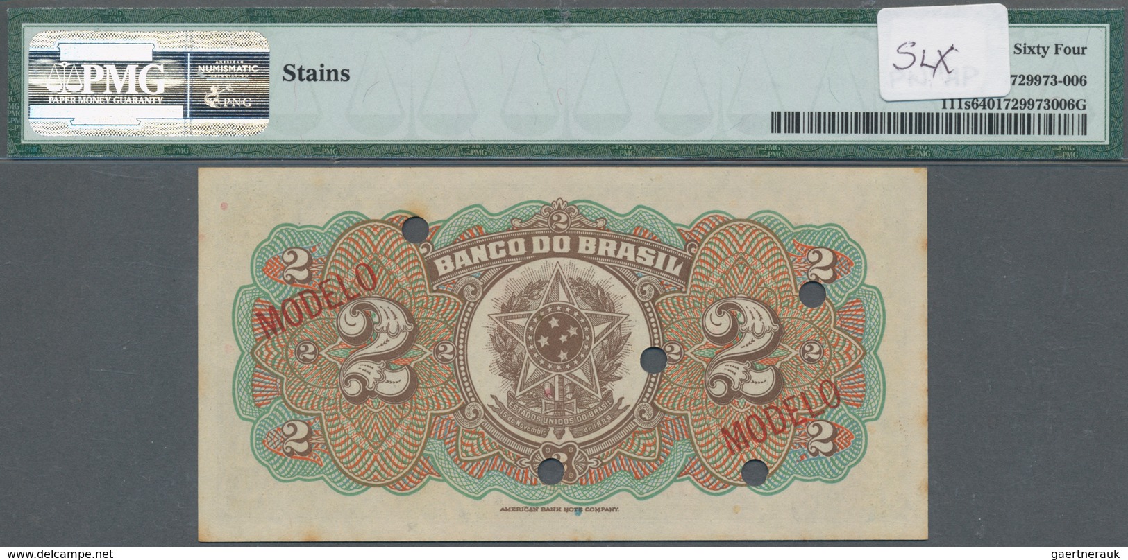 Brazil / Brasilien: Banco Do Brasil 2 Mil Reis 1923 SPECIMEN, P.111s, Lightly Stained Paper, PMG Gra - Brazil