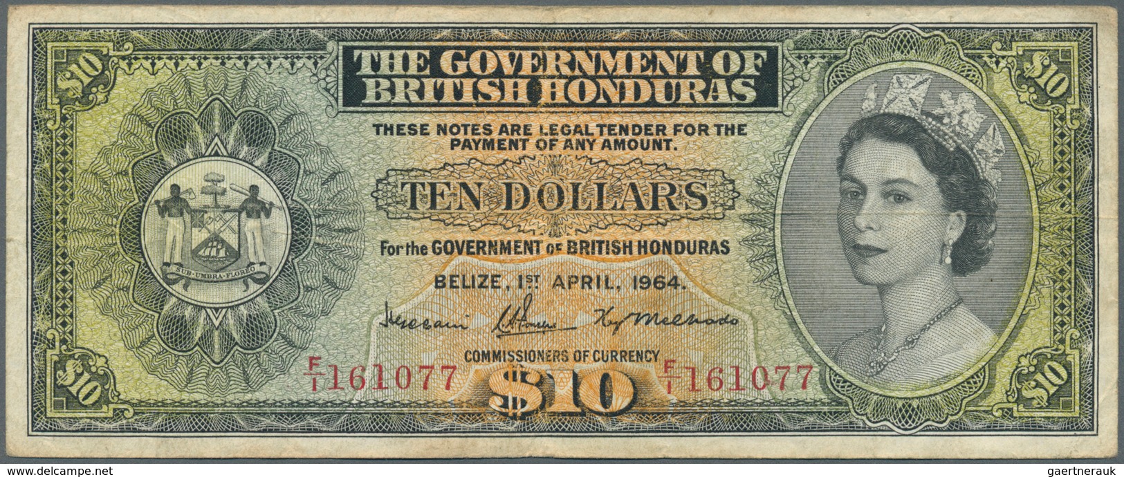 British Honduras: Government Of British Honduras 10 Dollars April 1st 1964, P.31b, Still A Nice Note - Honduras