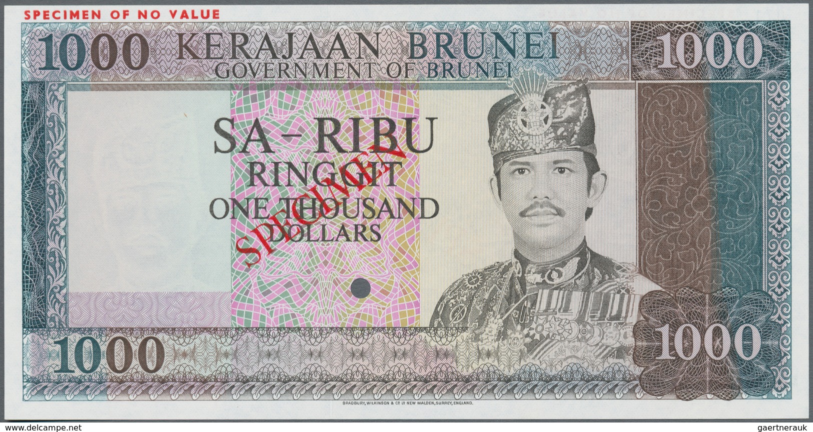 Brunei: Government Of Brunei 1000 Ringgit ND(1979) SPECIMEN, P.12s, Red Overprint "SPECIMEN", "SPECI - Brunei