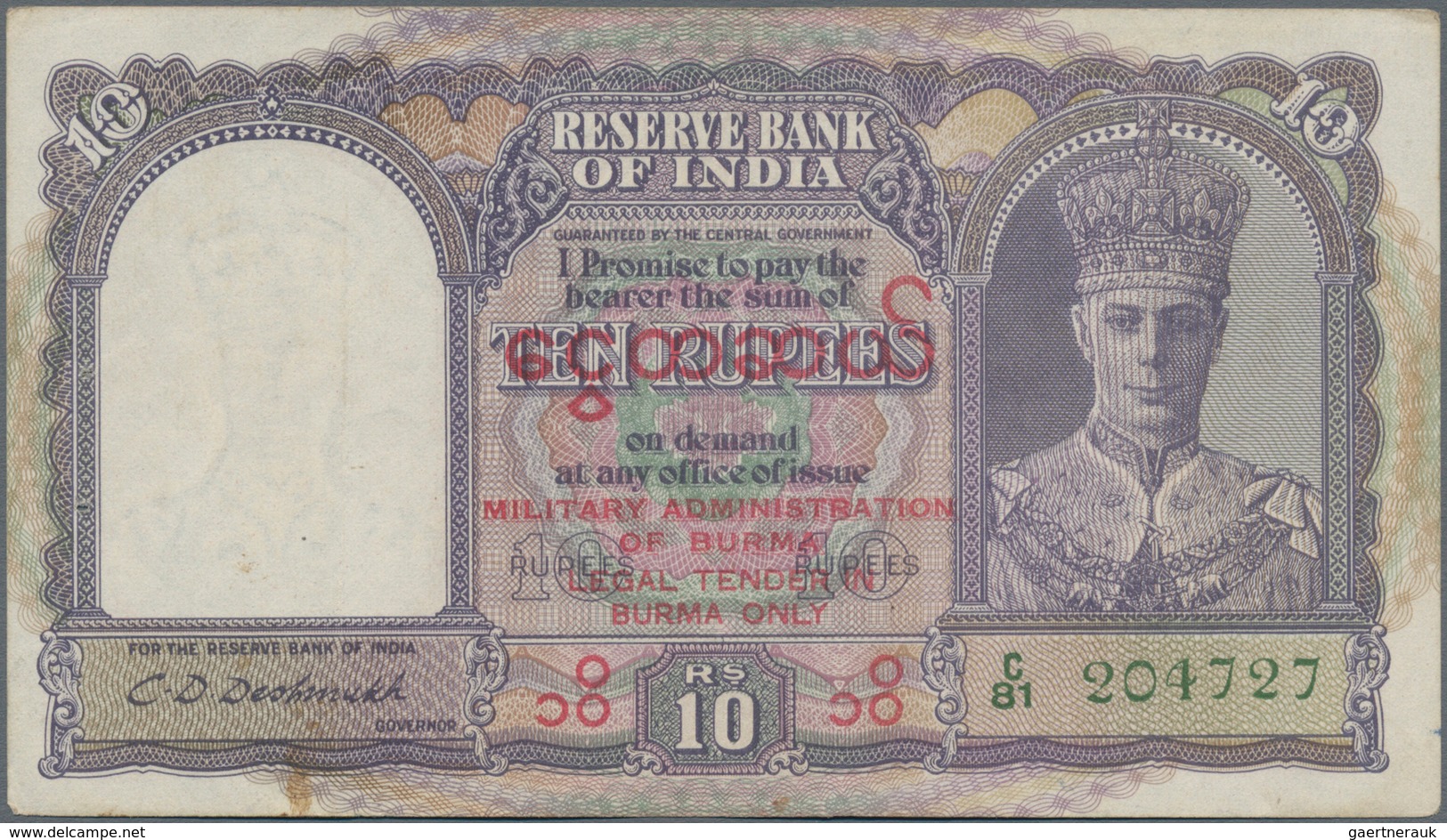 Burma / Myanmar / Birma: Lot With 4 Banknotes 1, 5, 10 And 100 Rupees ND(1945), All With Overprint “ - Myanmar