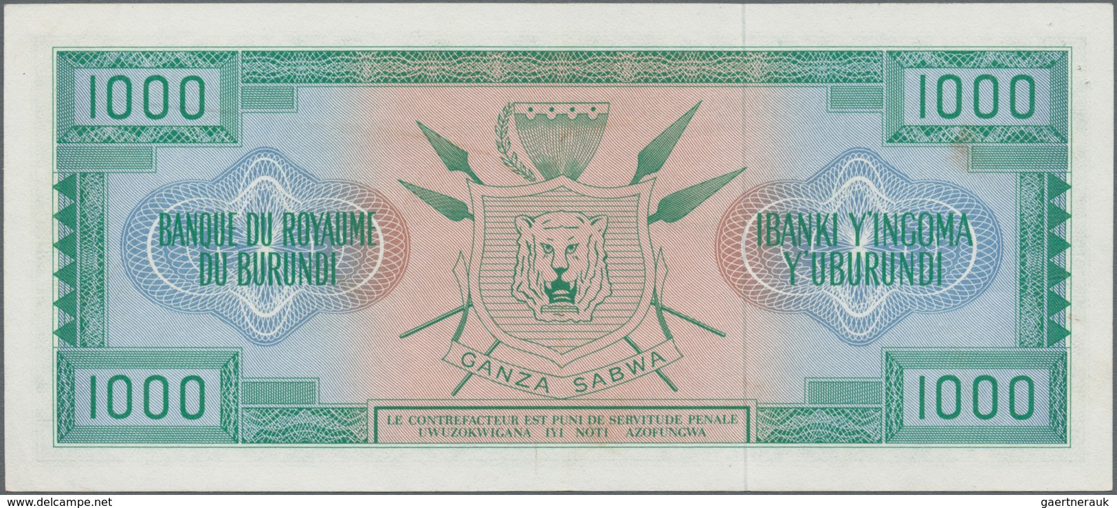 Burundi: Banque Du Royaume Du Burundi 1000 Francs 1965, P.14, Highly Rare Banknote In Excellent Cond - Burundi