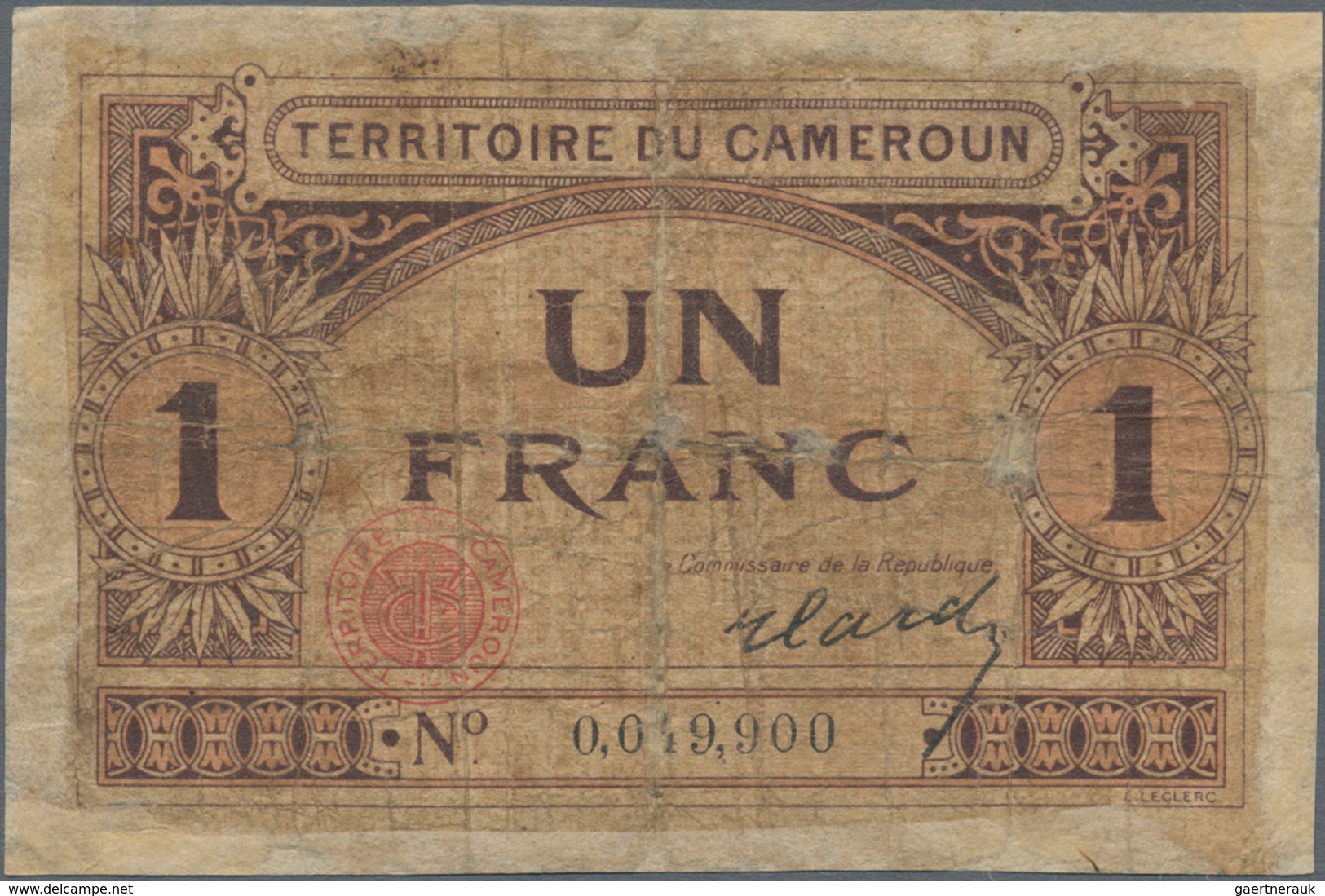 Cameroon / Kamerun: Territoire Du Cameroun 1 Franc ND(1922), P.5, Highly Rare Banknote, Almost Well - Cameroun