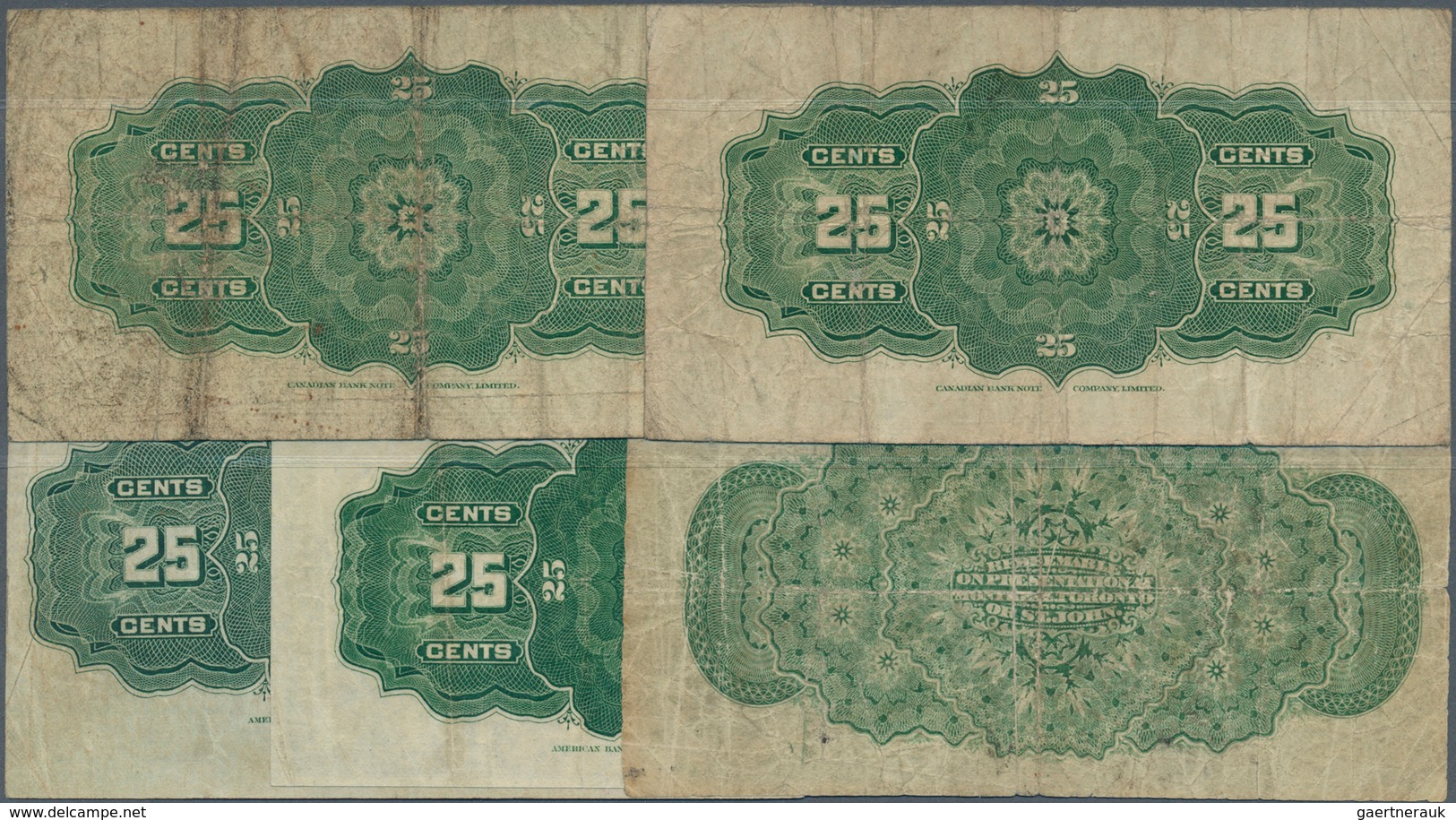 Canada: Dominion Of Canada, Set With 5 Banknotes 25 Cents 1870, 1900 With Signatures Courtney And Bo - Canada