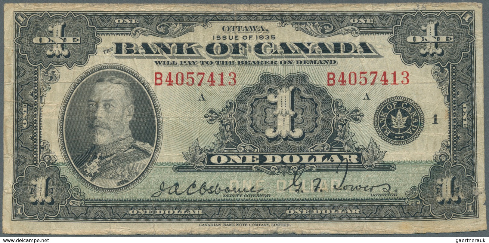 Canada: Bank Of Canada 1 Dollar 1935, P.38, Some Small Border Tears, Toned Paper And A Few Folds. Co - Kanada