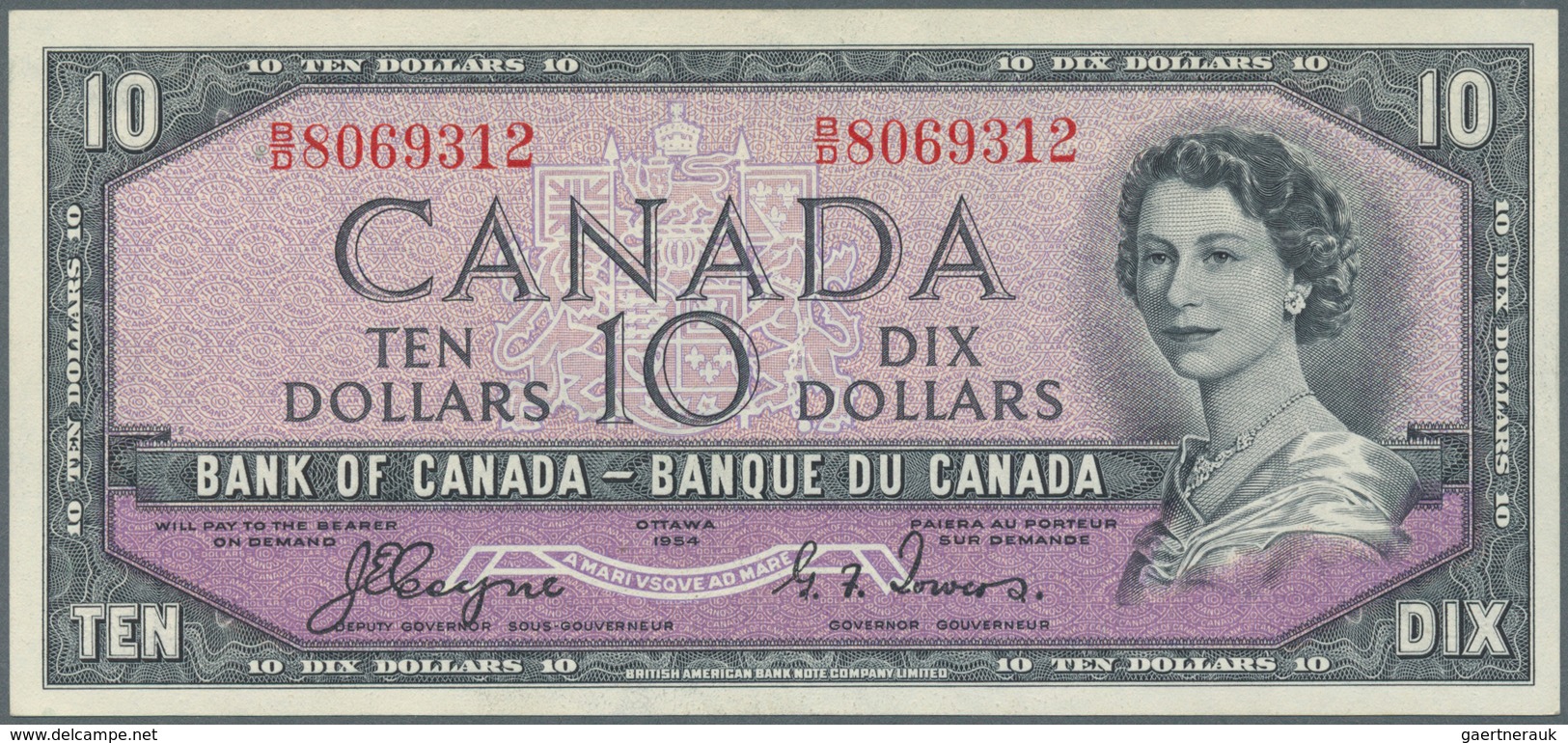 Canada: 10 Dollars 1954 "Devil's Face Hair Style" Issue With Signature Coyne & Towers, P.69a, Highly - Canada