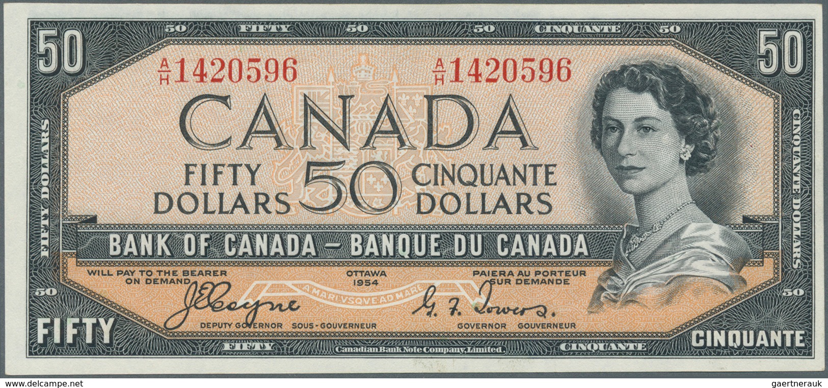 Canada: 50 Dollars 1954 "Devil's Face Hair Style" Issue With Signature Coyne & Towers, P.71a, Highly - Canada