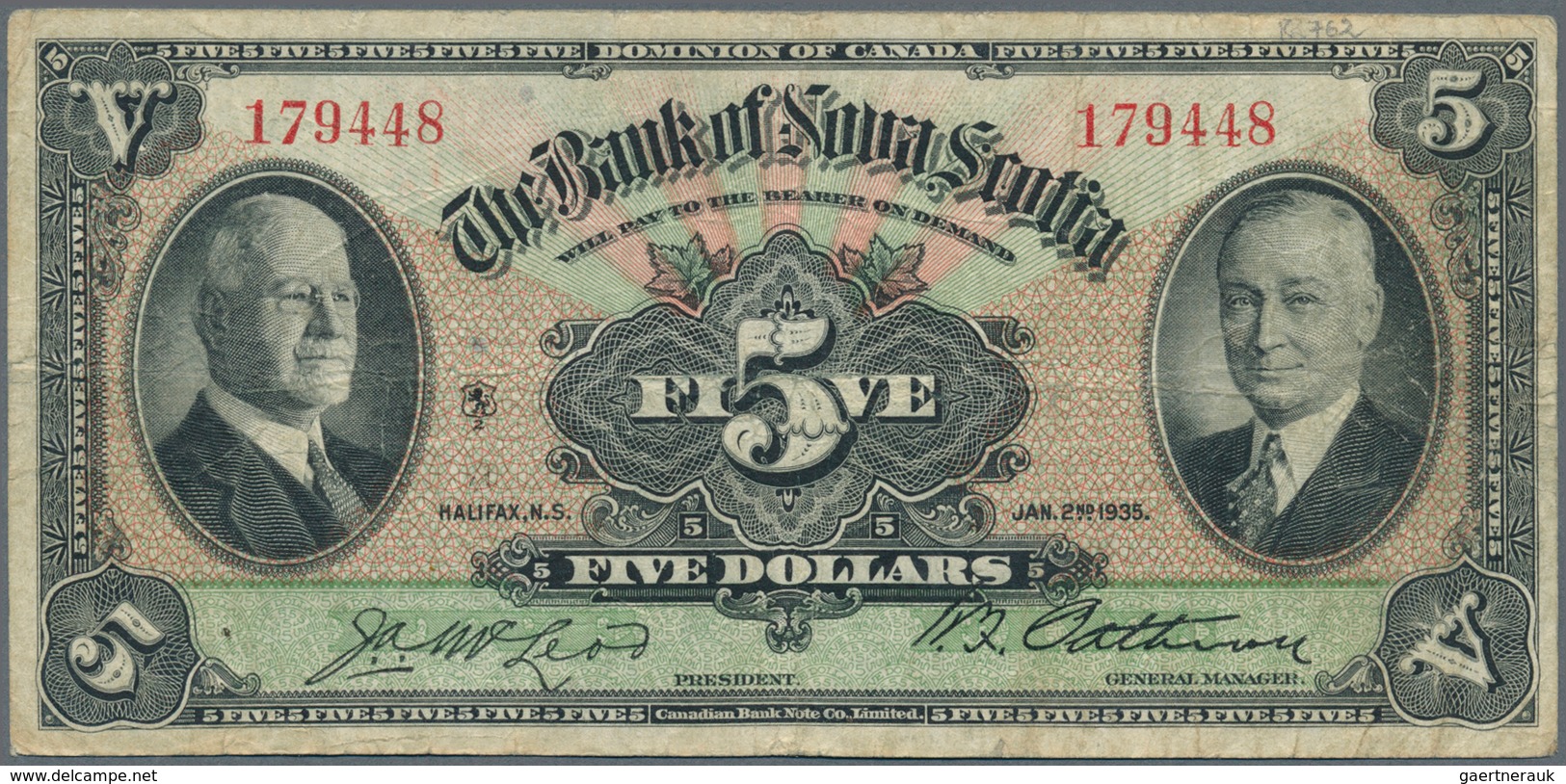 Canada: The Bank Of Nova Scotia 5 Dollars 1935, P.S632, Still Strong Paper, Lightly Toned And Severa - Kanada