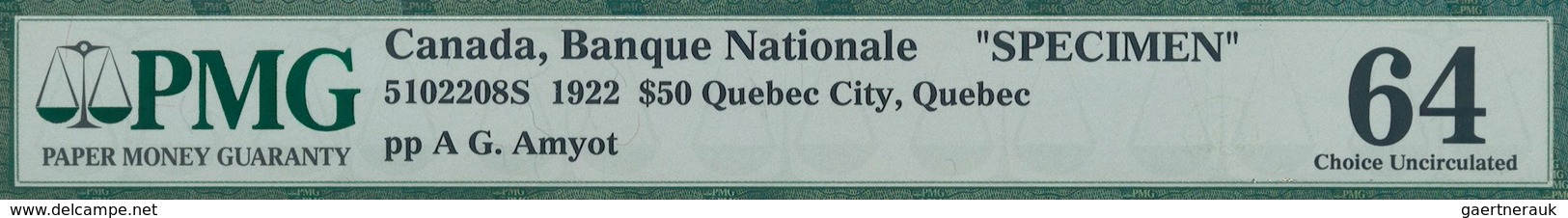 Canada: La Banque Nationale 50 Dollars 1922 SPECIMEN, P.S874s In Excellent Condition, Just Slightly - Kanada