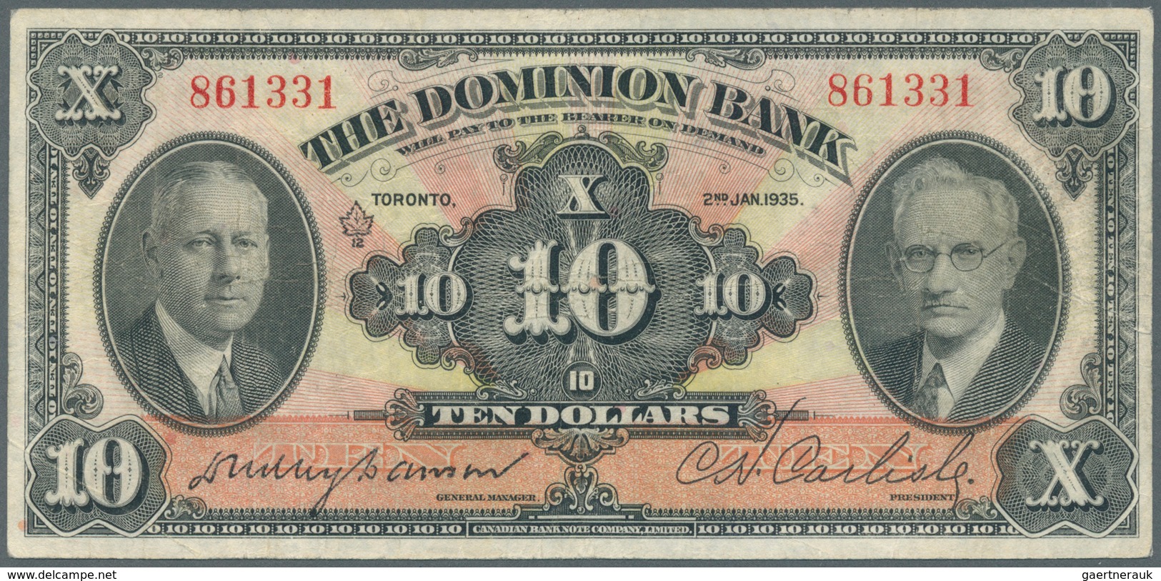 Canada: The Dominion Bank 10 Dollars 1935, P.S1034, Beautiful Note With Bright Colors And Crisp Pape - Kanada